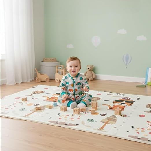 Tapete Térmico Emborrachado Infantil Dupla Face Com Estampa, 1,50 x 1,80m, 8mm, Dobrável, Lavável, Ideal para Bebês e Crianças, Macio e Antiderrapante, Premium (Selva).