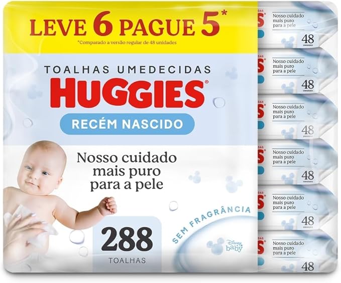Lenço Umedecido Huggies Pure Care L6P5 - 288 Lenços, Huggies, Amarelo, Pacote de 288.