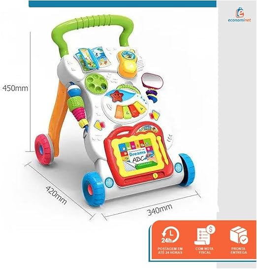 Andador Didático Educativo Baby Style Bebê Infantil Centro de Atividades com Lousa Magnética, Teclado Musical e Brinquedos Interativos – Estimula os Primeiros Passos
