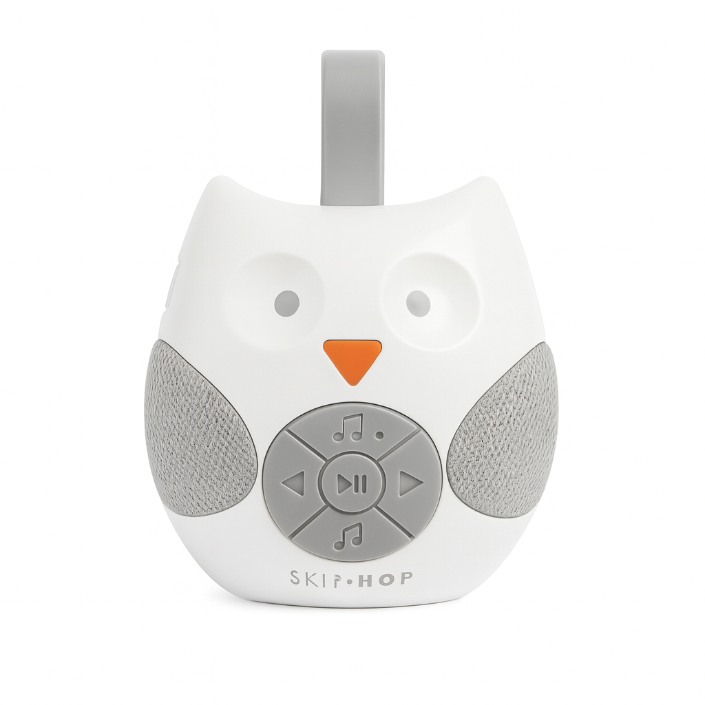Brinquedo portátil para carrinho com melodias Skip Hop - Coleção Coruja, Skip Hop, Branco/ Cinza.