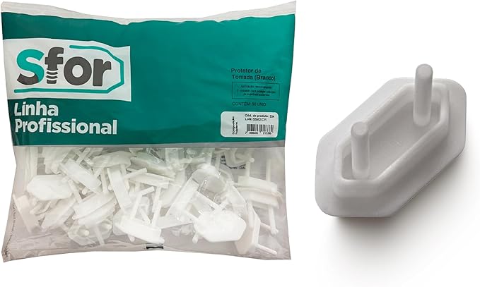 Sforplast Sfor | Protetor De Tomada Branco | 50 Peças | Proteção Para Bebês E Crianças.